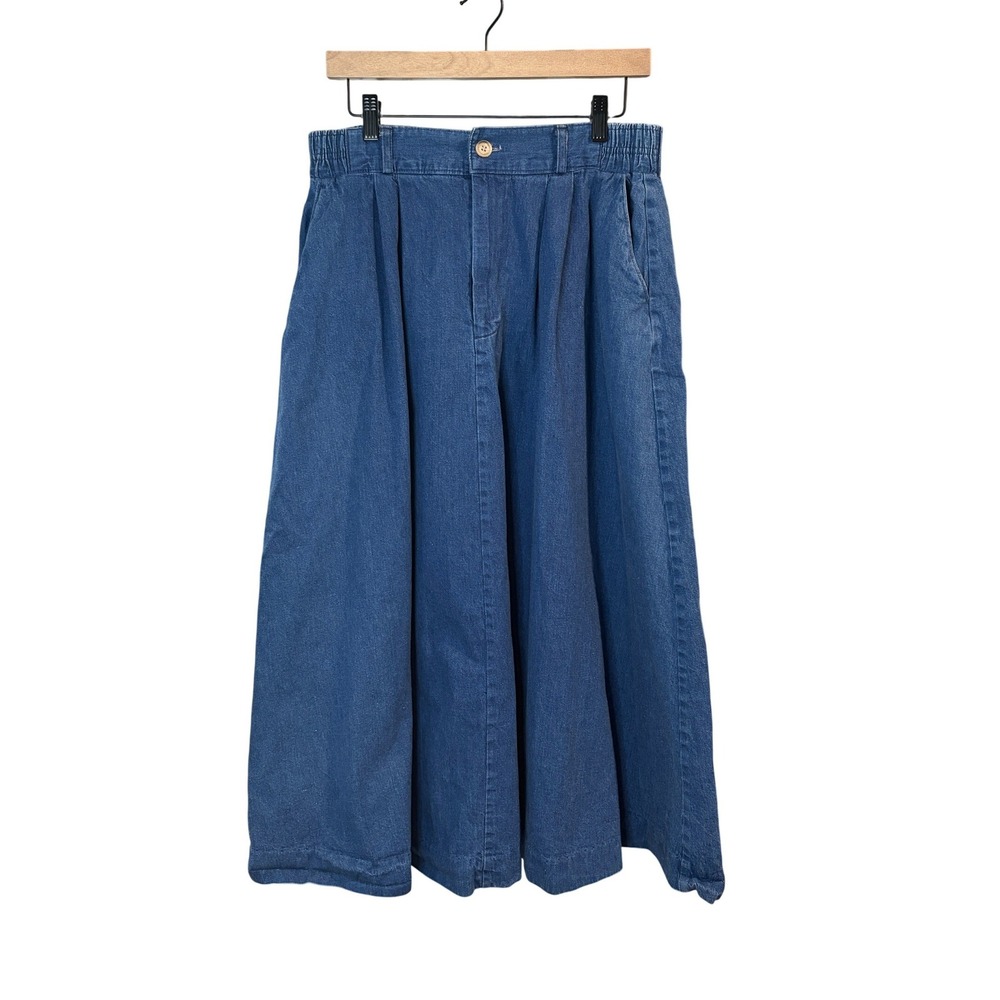 Willowbend Vintage 90s Denim Maxi Skirt Blue Pleated High Waist Size 14 USA Made